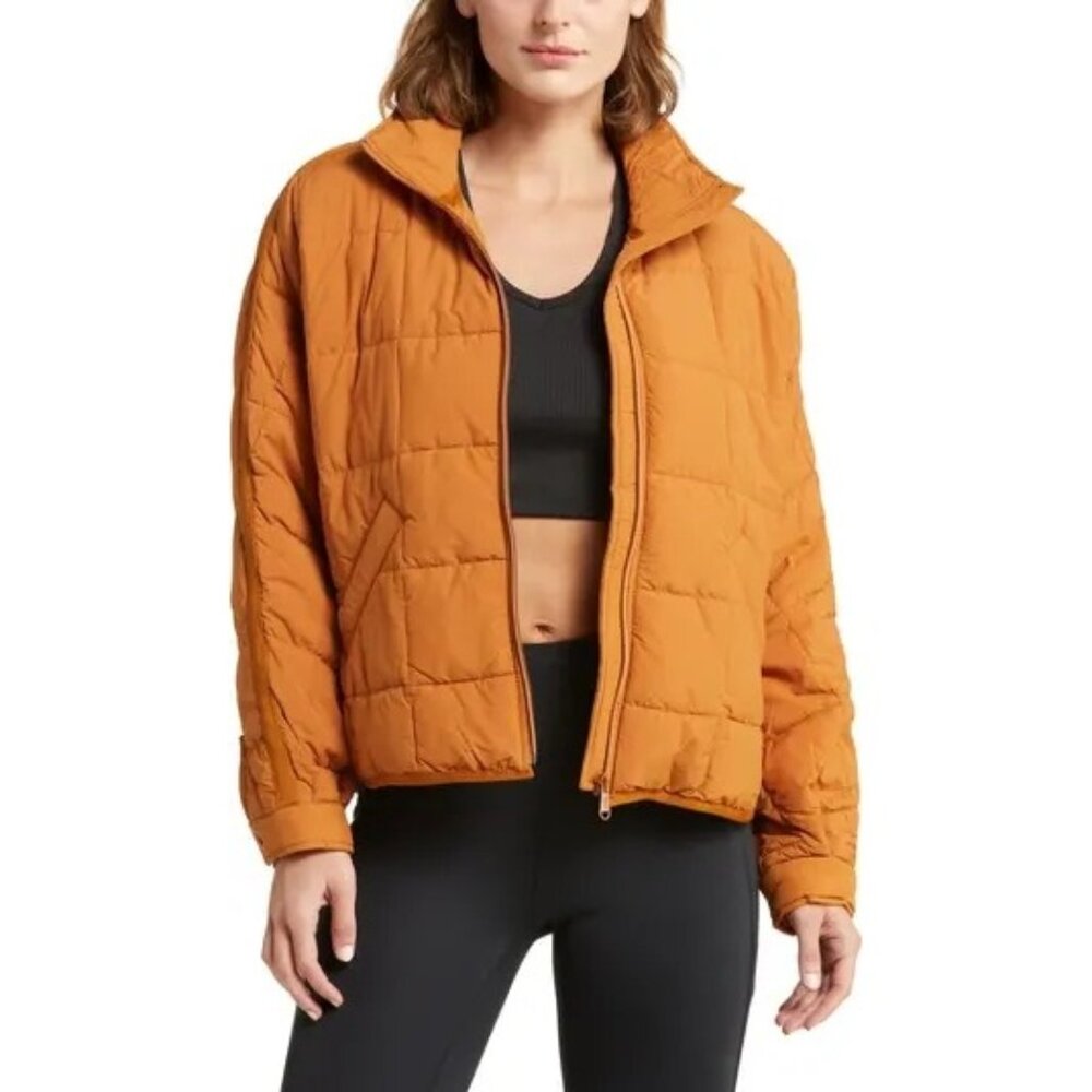 Free People Orange Quilted Jacket